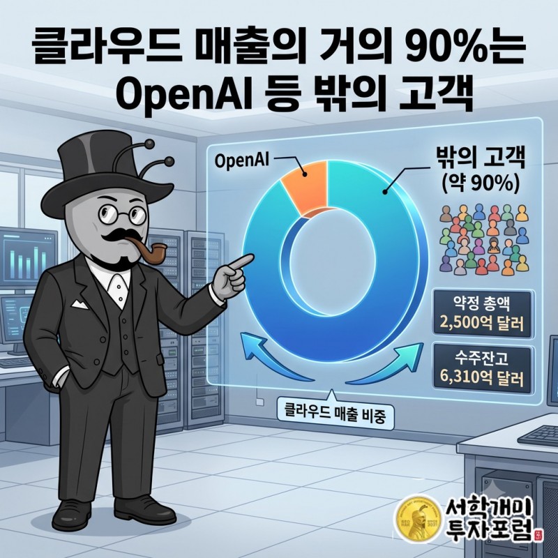 OpenAI 밖 고객이 클라우드 매출 대부분을 차지하는 비중을 원형으로 나타낸 도식