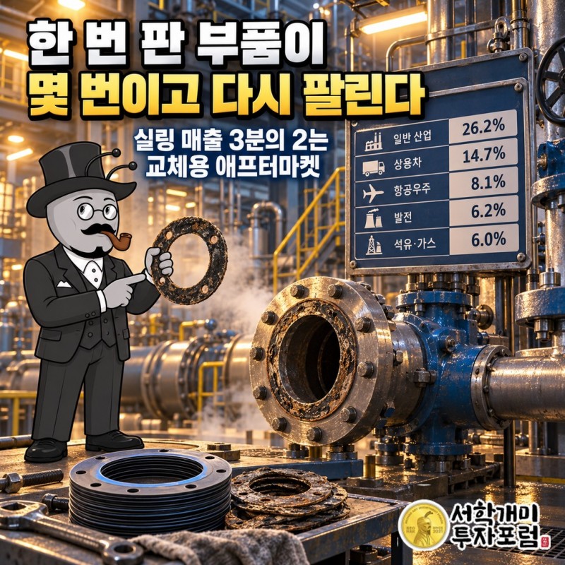 씰·개스킷이 닳아서 다시 팔리는 애프터마켓 구조와 시장별 매출 비중
