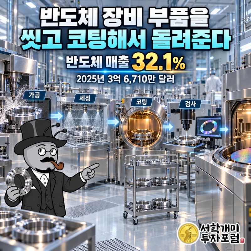 반도체 웨이퍼 장비 부품을 깎고 씻고 코팅해 돌려주는 과정과 반도체 매출 비중