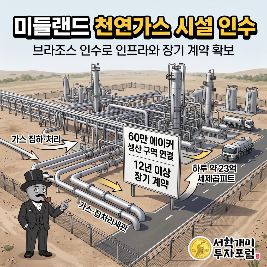 브라조스 인수로 확보한 미들랜드 분지의 천연가스 집하·처리 시설과 장기 계약의 연결