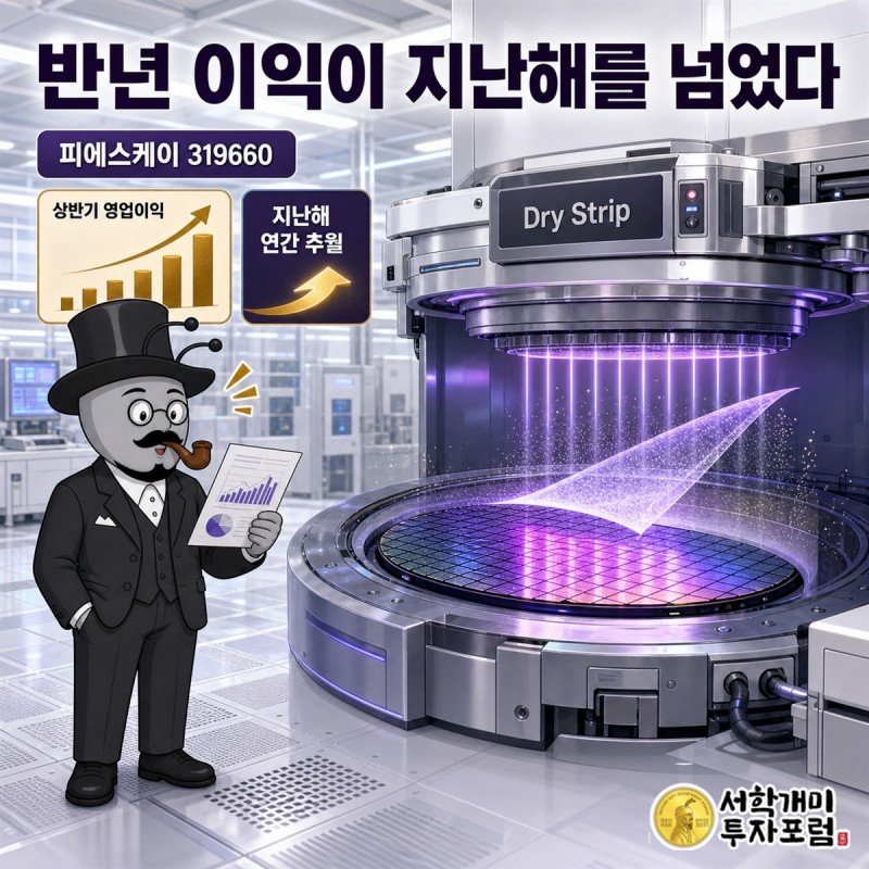 반도체 웨이퍼의 막을 벗겨내는 공정 앞에서 피에스케이 실적 반전을 확인하는 부자개미