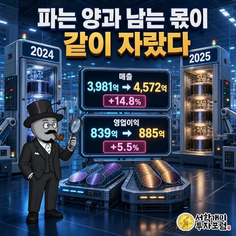 피에스케이 매출과 영업이익의 연간·상반기 성장 흐름을 비교한 장면