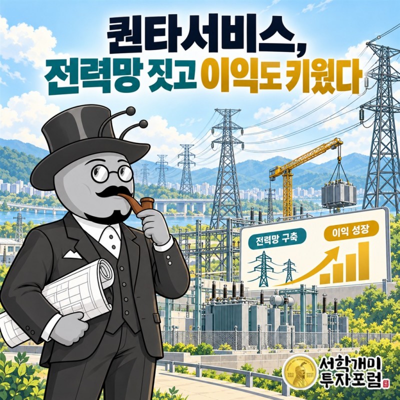 퀀타서비스의 전력망 공사 현장과 매출 및 이익의 동반 증가를 연결해 보여 주는 커버