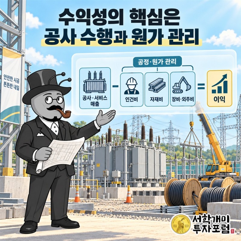 현장 작업이 매출로 이어지고 비용을 거쳐 이익으로 남는 과정을 설명하는 구조도