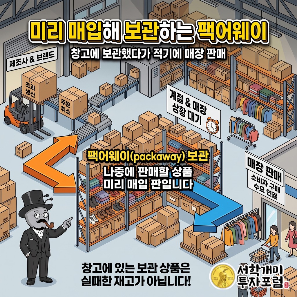 미리 매입한 상품을 창고에 보관한 뒤 계절과 매장 구성에 맞춰 판매하는 과정