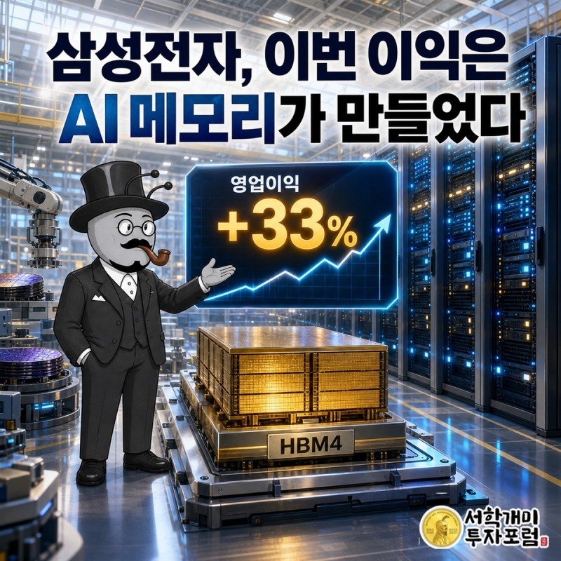 AI 서버 랙과 HBM4 반도체를 중심으로 삼성전자의 이익 변화를 보여주는 장면