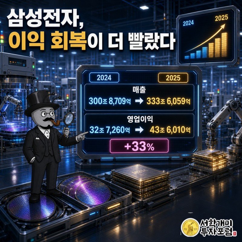 삼성전자 매출과 영업이익의 증가 흐름을 비교한 실적 장면