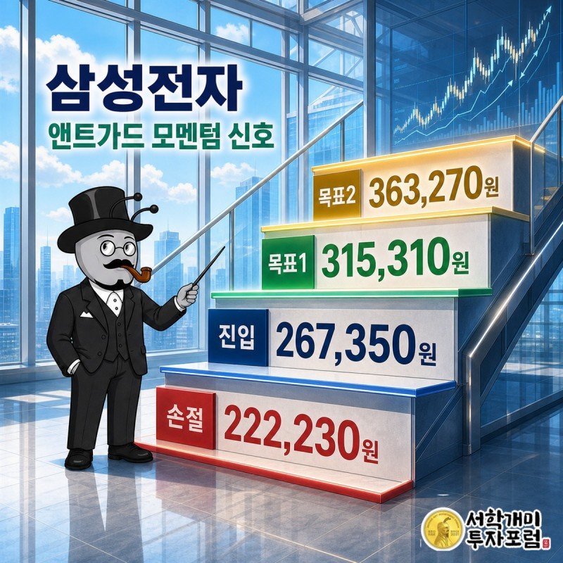 삼성전자 진입가와 손절가, 두 목표가의 간격을 보여주는 가격 축