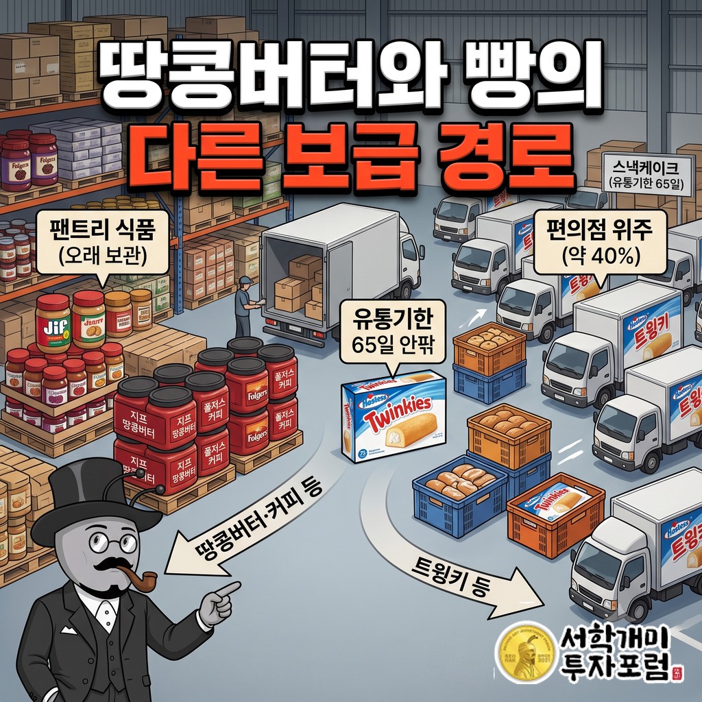 유통기한 65일 안팎인 트윙키가 편의점 위주로 팔리며 팬트리 식품 공급망과 달랐던 장면