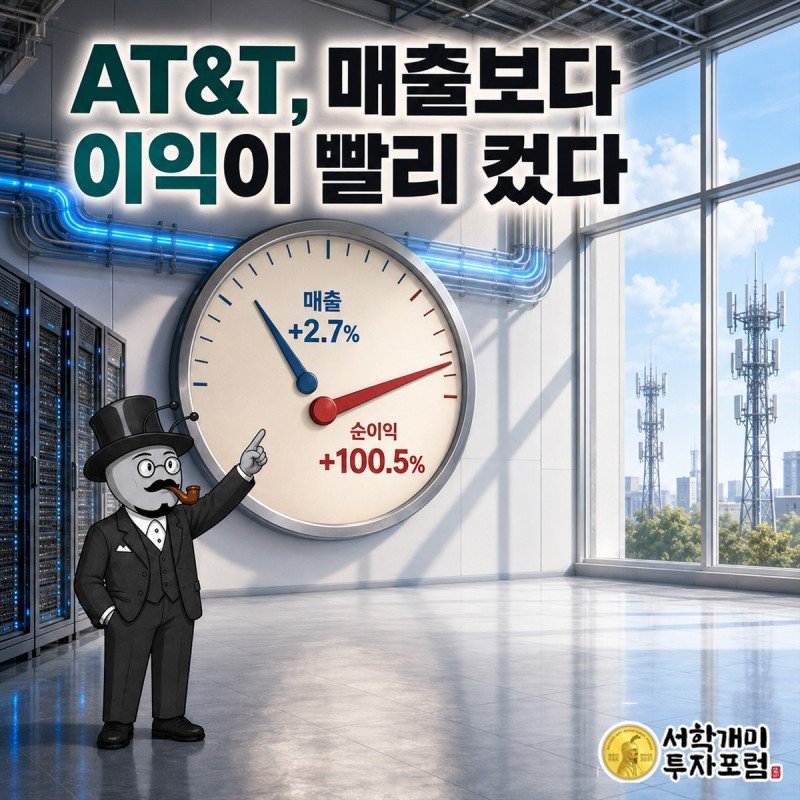 매출과 영업이익, 순이익이 함께 늘어난 AT&amp;T를 담은 커버 일러스트