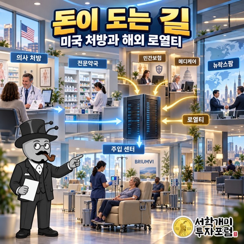 의사 처방에서 전문약국과 주입 센터, 민간보험과 메디케어로 이어지는 BRIUMVI 미국 매출 구조와 해외 Neuraxpharm 로열티 흐름
