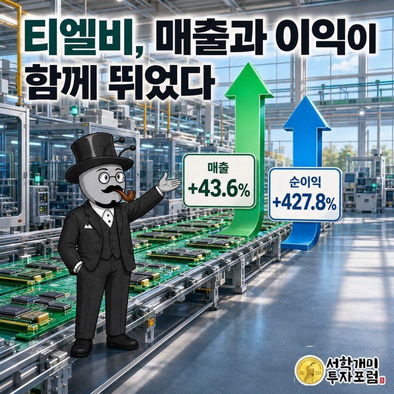 기판 생산 현장과 함께 매출과 이익의 동반 성장을 보여 주는 티엘비 커버