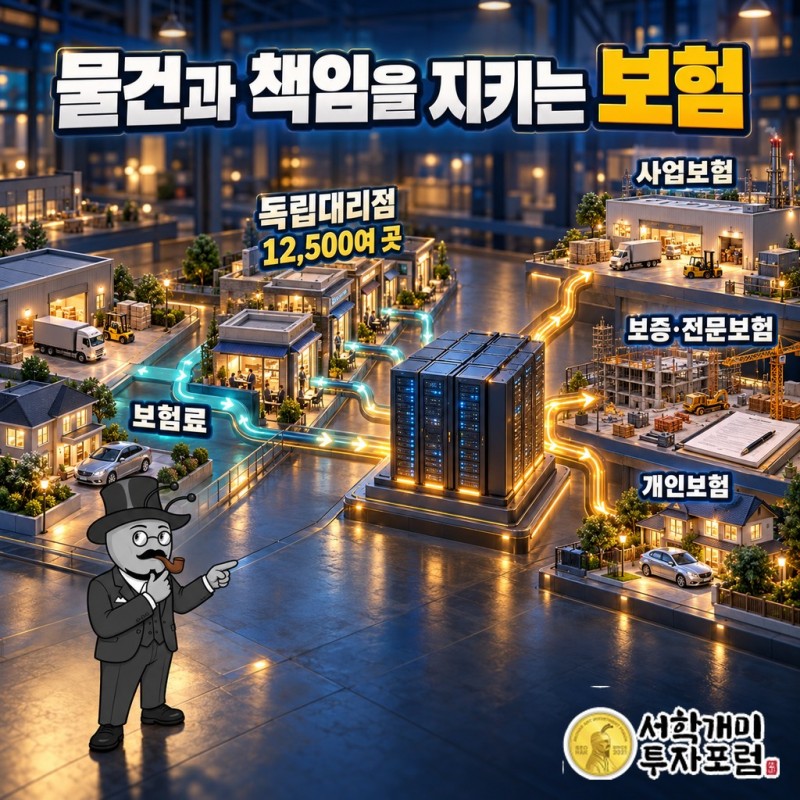 독립대리점 12,500여 곳을 거쳐 기업·개인 고객의 보험료가 트래블러스 세 부문으로 모이는 구조
