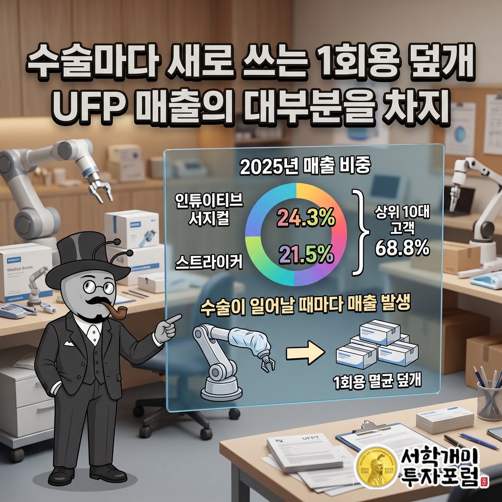 인튜이티브 서지컬과 스트라이커가 UFP 매출에서 차지하는 비중을 나타낸 도식