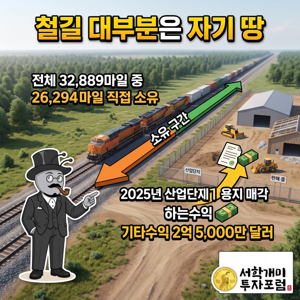 유니언 퍼시픽 철길 32,889마일 가운데 26,294마일이 직접 소유 구간이며 철길 옆 산업단지 용지를 판매하는 모습