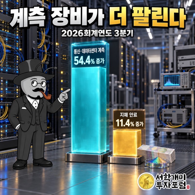 2026회계연도 3분기 통신·데이터센터 계측 NSE 사업부 54.4% 증가와 지폐 안료 OSP 사업부 11.4% 증가를 비교한 막대