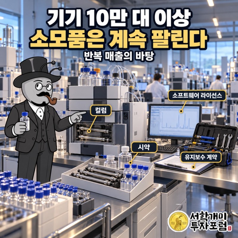 전 세계에 설치된 워터스 기기 10만 대 이상이 컬럼·시약·서비스를 계속 사 가는 반복 매출 흐름