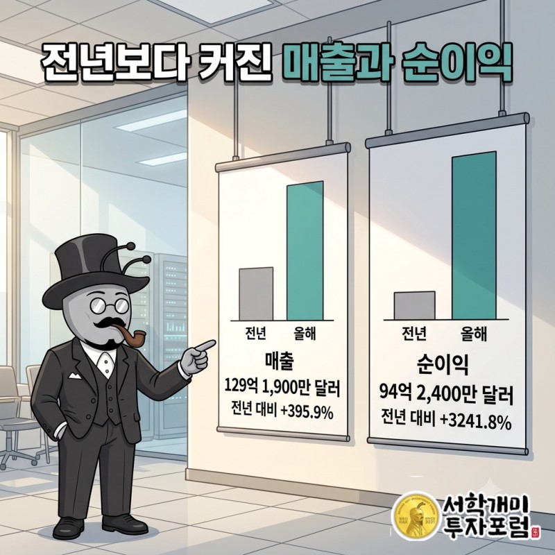 웨스턴 디지털의 이전 실적과 제공된 최근 실적에서 매출과 영업이익 및 순이익의 변화를 비교하는 화면