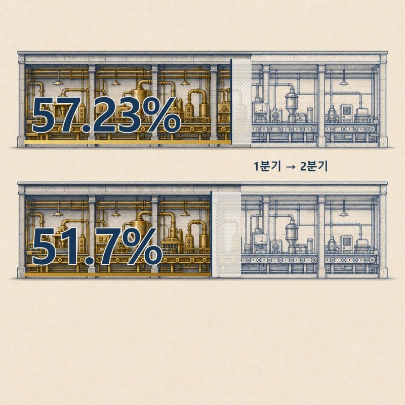 1분기 57.23%에서 2분기 51.7%로 낮아진 가동률