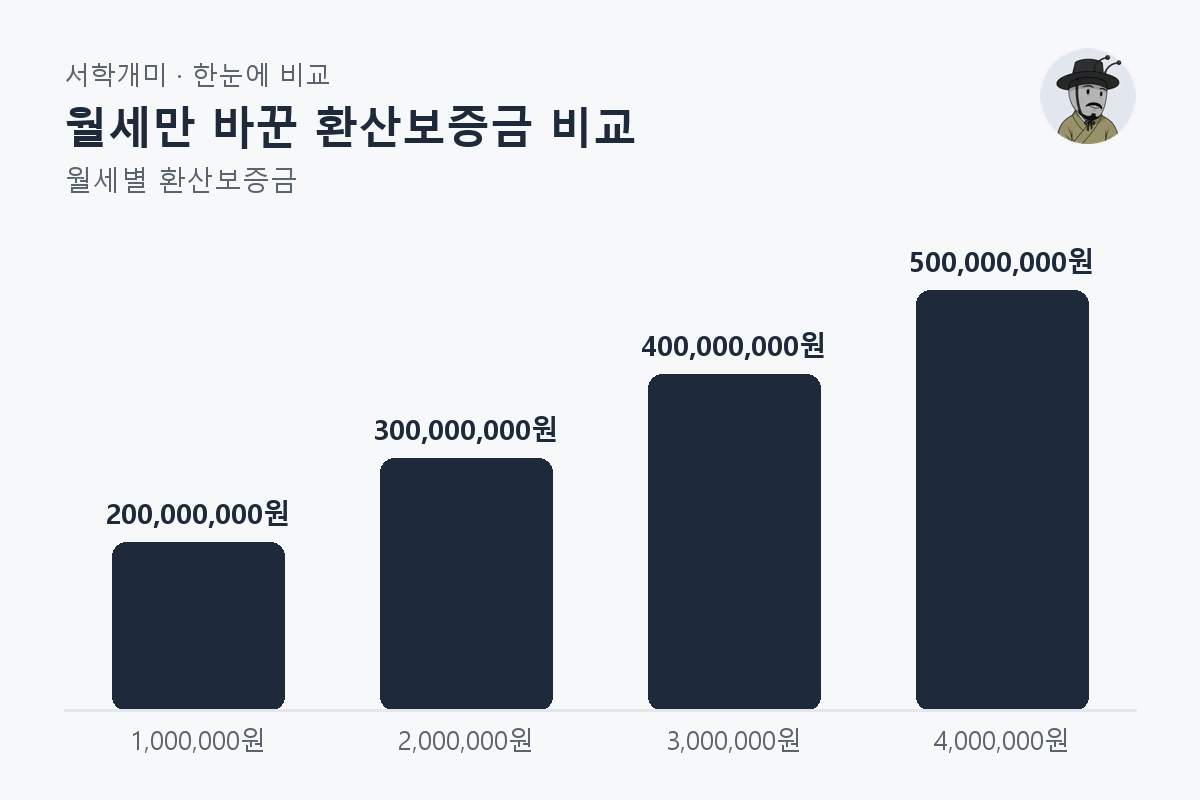 월세만 바꾼 환산보증금 비교 — 월세별 비교 막대그래프