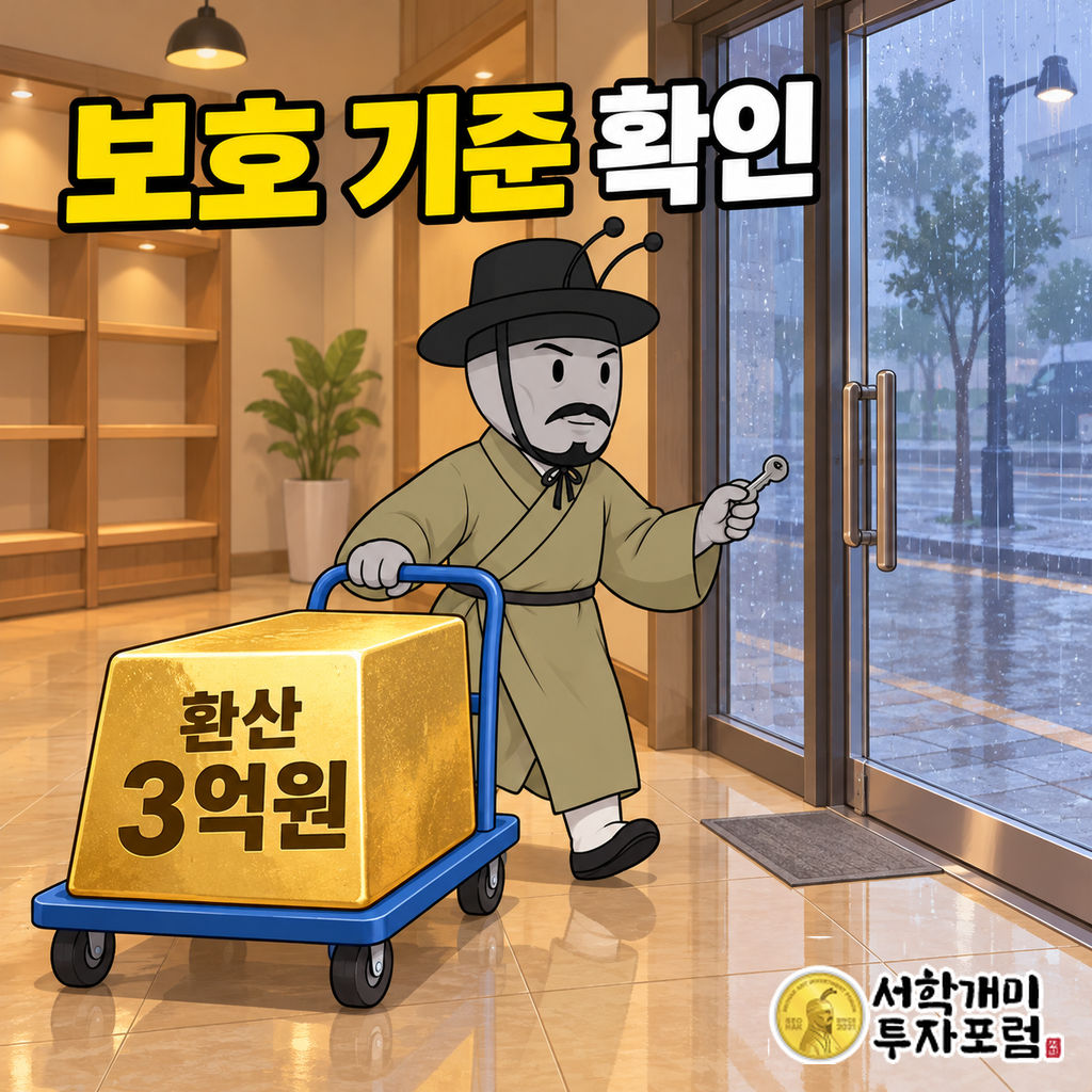 양반개미가 상가 내부에서 열쇠를 들고 환산보증금 덩어리가 실린 수레를 밀며 유리문으로 이동하는 장면